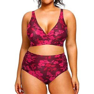 Women Plus Size Bikini High Waist Tummy Control Swimsuit Two Piece Bathing Suit